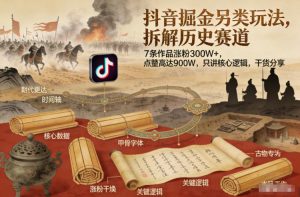 抖音掘金另类玩法，拆解历史赛道，7条作品涨粉300W+，点赞量高达900W，只讲核心逻辑，干货分享-云途资源库