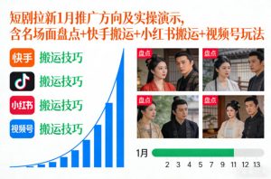 短剧拉新1月推广方向及实操演示，含名场面盘点+快手搬运+小红书搬运+视频号玩法-云途资源库