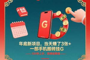 年底新项目，当天賺了3张+，一部手机搬砖挂G，5分钟上手，保姆级教程【揭秘】-云途资源库