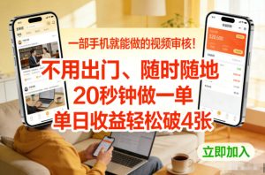 一部手机就能做的视频审核！不用出门，随时随地，20秒钟做一单，单日收益轻松破4张【揭秘】-云途资源库