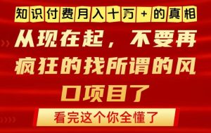 知识付费月入10个W的真相，做网创项目这一个就够了，不要再疯狂的找所谓的风口项目【揭秘】-云途资源库