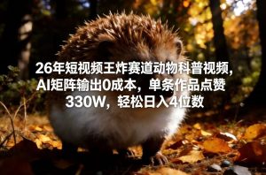 26年短视频王炸赛道动物科普视频，AI矩阵输出0成本，单条作品点赞330W，轻松日入4位数-云途资源库