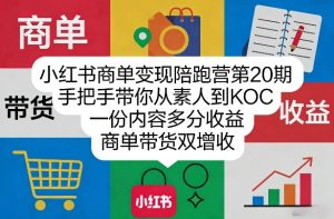 小红书商单变现陪跑营第20期,手把手带你从素人到KOC,一份内容多分收益,商单带货双增收-云途资源库