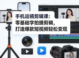 手机运镜剪辑课：零基础学拍摄剪辑，打造爆款短视频轻松变现-云途资源库