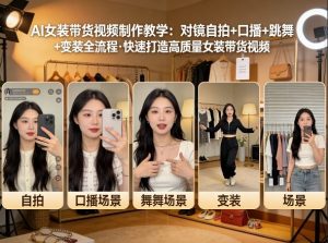 AI女装带货视频制作教学，对镜自拍、口播、跳舞、变装全流程，快速打造高质量女装带货视频-云途资源库
