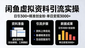 靠闲鱼虚拟资料引流，日引300+精准创业粉，单日变现3k+实操【揭秘】-云途资源库