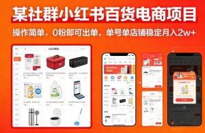 某社群小红书百货电商项目，操作简单，0粉即可出单，单号单店铺稳定月入2w+-云途资源库