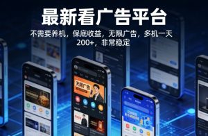 最新看广告平台，不需要养机，保底收益，无限广告，多机一天200+，非常稳定【揭秘】-云途资源库