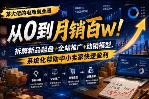 某大佬的电商创业圈从0到月销百W！拆解新品起盘+全站推广+动销模型，系统化帮助中小卖家快速盈利-云途资源库