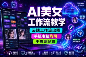 AI美女工作流教学,云端工作流出图,手机电脑均可,不需要配置,快速起号涨粉-云途资源库