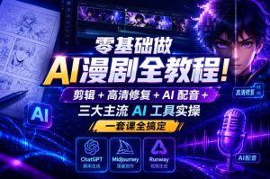 零基础做AI漫剧全教程!剪辑+高清修复+AI配音+三大主流AI工具实操,一套课全搞定-云途资源库