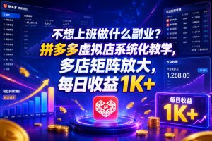 不想上班做什么副业?拼多多虚拟店系统化教学,多店矩阵放大,每日收益1K+【揭秘】-云途资源库