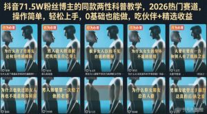 抖音71.5W粉丝博主的同款两性科普教学,2026热门赛道,操作简单,轻松上手,0基础也能做,吃伙伴+精选收益-云途资源库